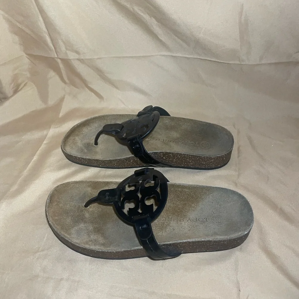 Tory Burch Miller Cloud Sandals Perfect Black Patent Leather/ Suede Cork